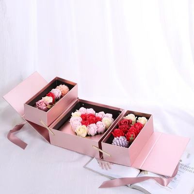 24X24X15cm Black Paper Bouquet Packaging Fold Flower Gift Boxes With Ribbon