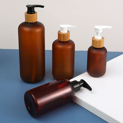 300ml 500ml Biodegradable Bamboo Cap Amber Matt Black PET Bottle for in Other Cosmetic Body Wash Shampoo Hair Conditioner