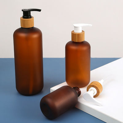 300ml 500ml Biodegradable Bamboo Cap Amber Matt Black PET Bottle for in Other Cosmetic Body Wash Shampoo Hair Conditioner