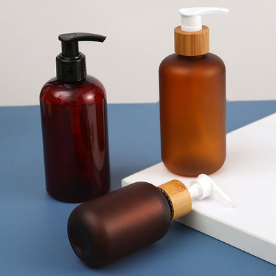 300ml 500ml Biodegradable Bamboo Cap Amber Matt Black PET Bottle for in Other Cosmetic Body Wash Shampoo Hair Conditioner