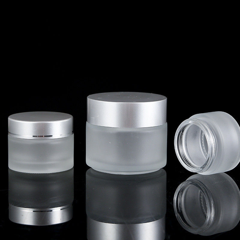 15g 30g 50g 100g Frosted Clear Glass Cream Jar with Gold Silver Screw Lid Customized Logo and Frosted Glass Base Material